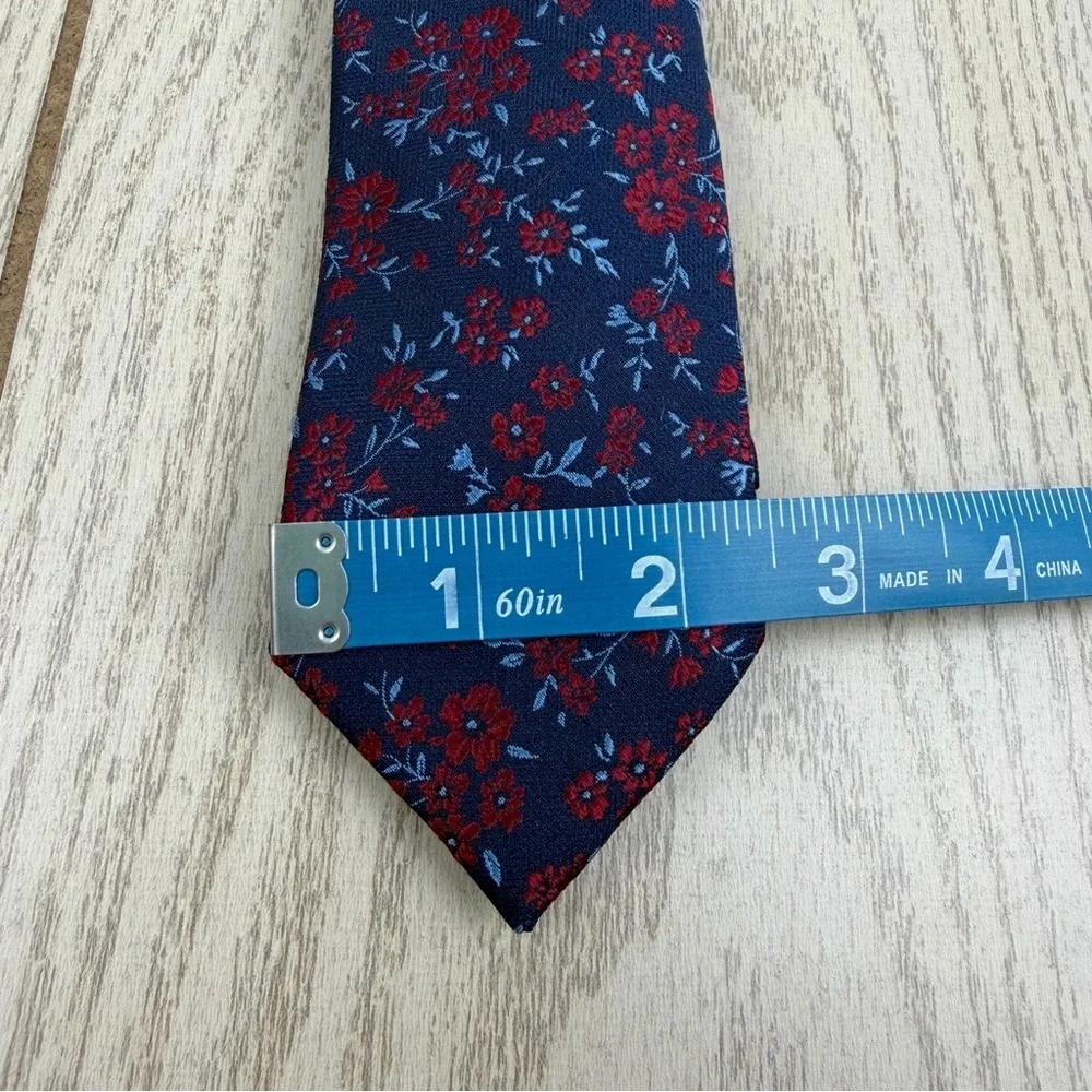 764 Bar III Men's Tie Kelso Floral 601 Burgundy Navy $55 Poly Blend Skinny Slim